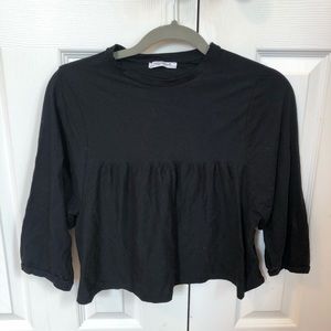 Zara Crop Sleeve Babydoll Black Top